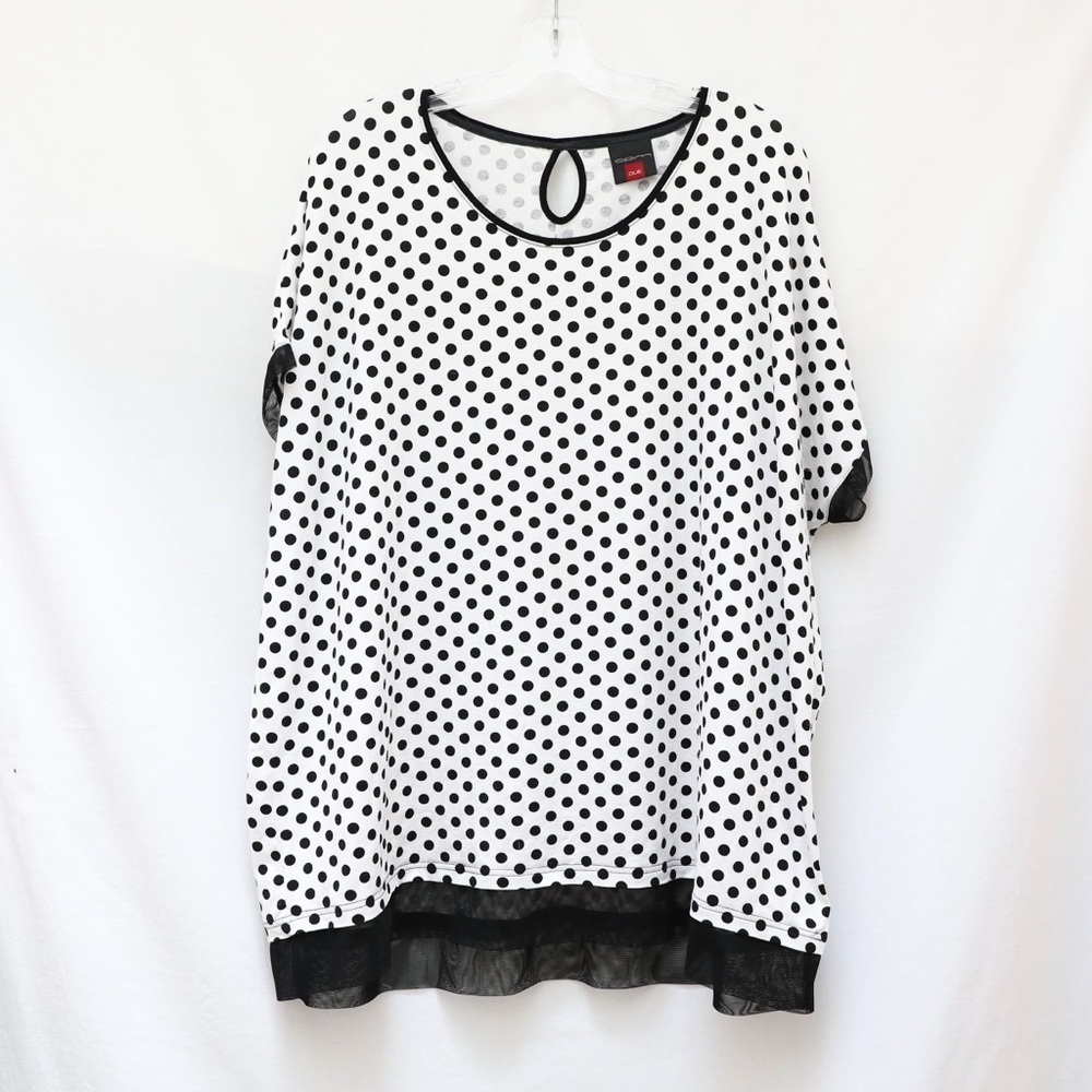 CPM Due plus size polka dot top 22 white black mesh trim 52 casual stretch comfy